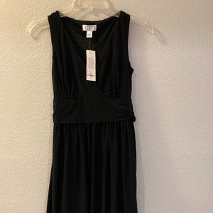 New LOFT 2P Solid Black Dress NWT Petites V Neck Sleeveless Back Tie FULLY Lined